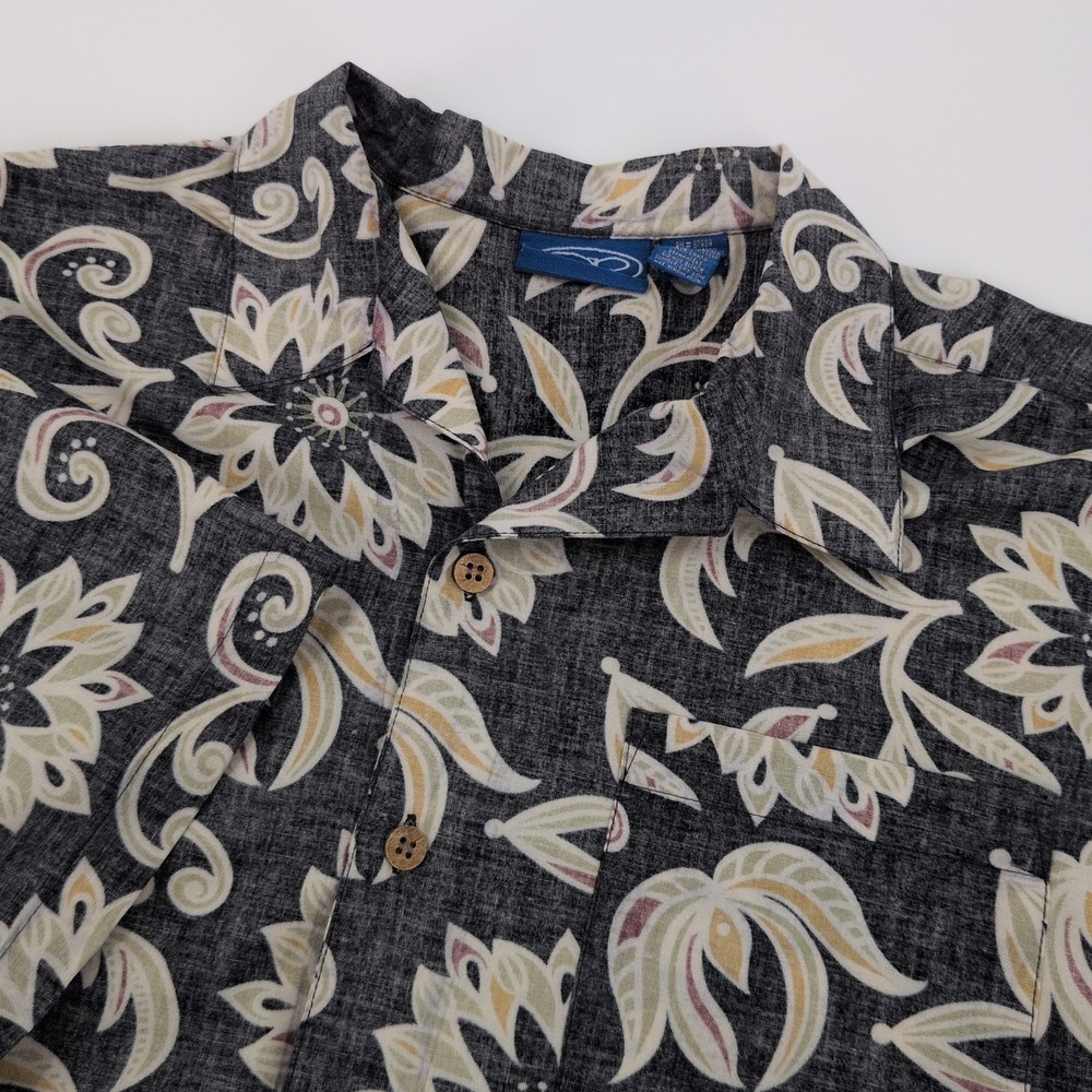 VTG Ocean Pacific OP Hawaiian Reverse Floral Print Shirt Men's Black Size Large